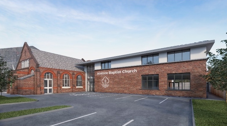An artist's impressing of the new Aintree Baptist Church building