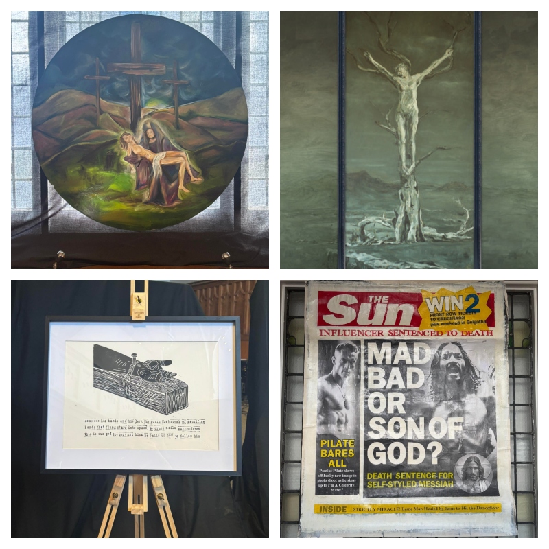 A collage of four Stations of the Cross at Mitcham Lane Baptist Church