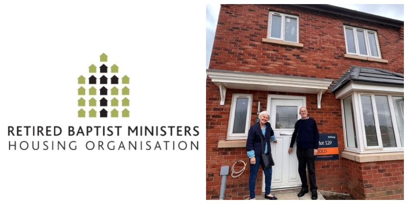 Collage image featuring RBMHO logo on the left, and a smiling couple in front of a house on the right