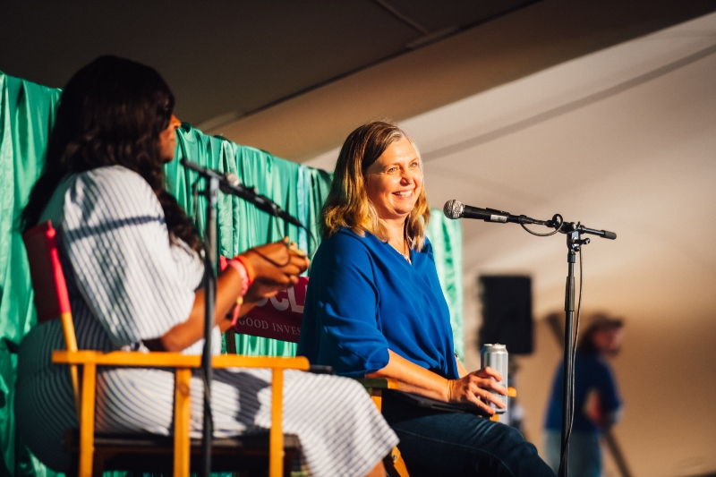 Beth Alison Barr during a discussion on stage at the Greenbelt festival 