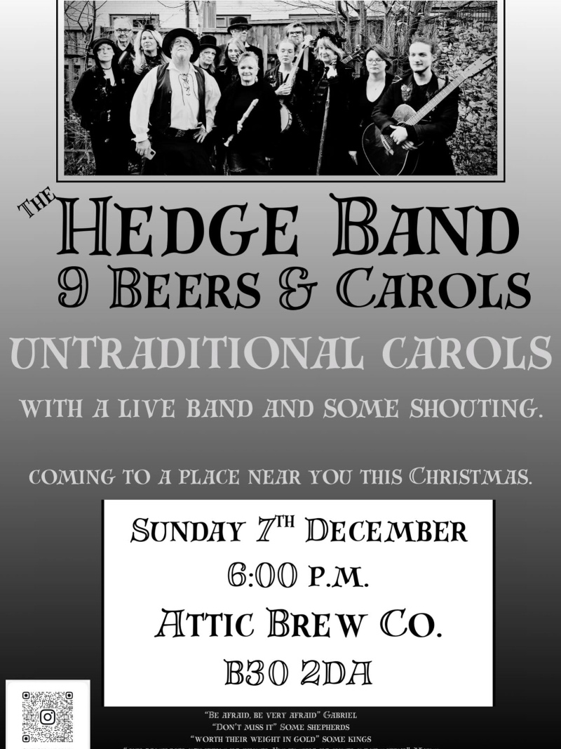 Hedge Band poster with info about their 7 December performance