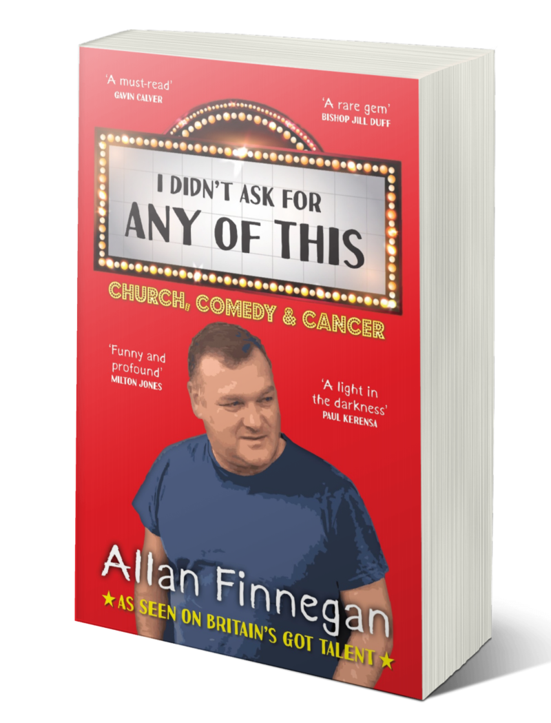 Allan Finnegan book cover showing Allan in a blue t-shirt